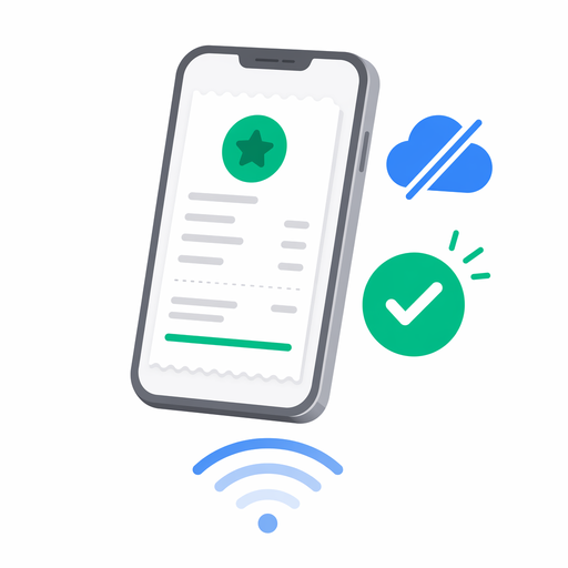 Ilustrație vector plat cu un smartphone, o iconiță de nor offline și un marcaj de validare, reprezentând operarea mobilă în mod offline.