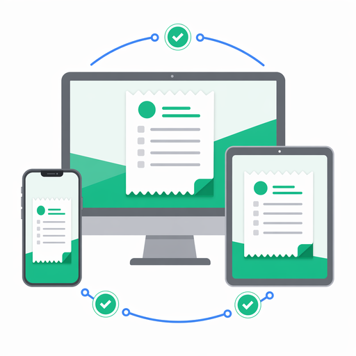 Ilustrație vector plat cu un telefon, o tabletă și un monitor desktop conectate prin arcuri de sincronizare, reprezentând suportul multi-dispozitiv.